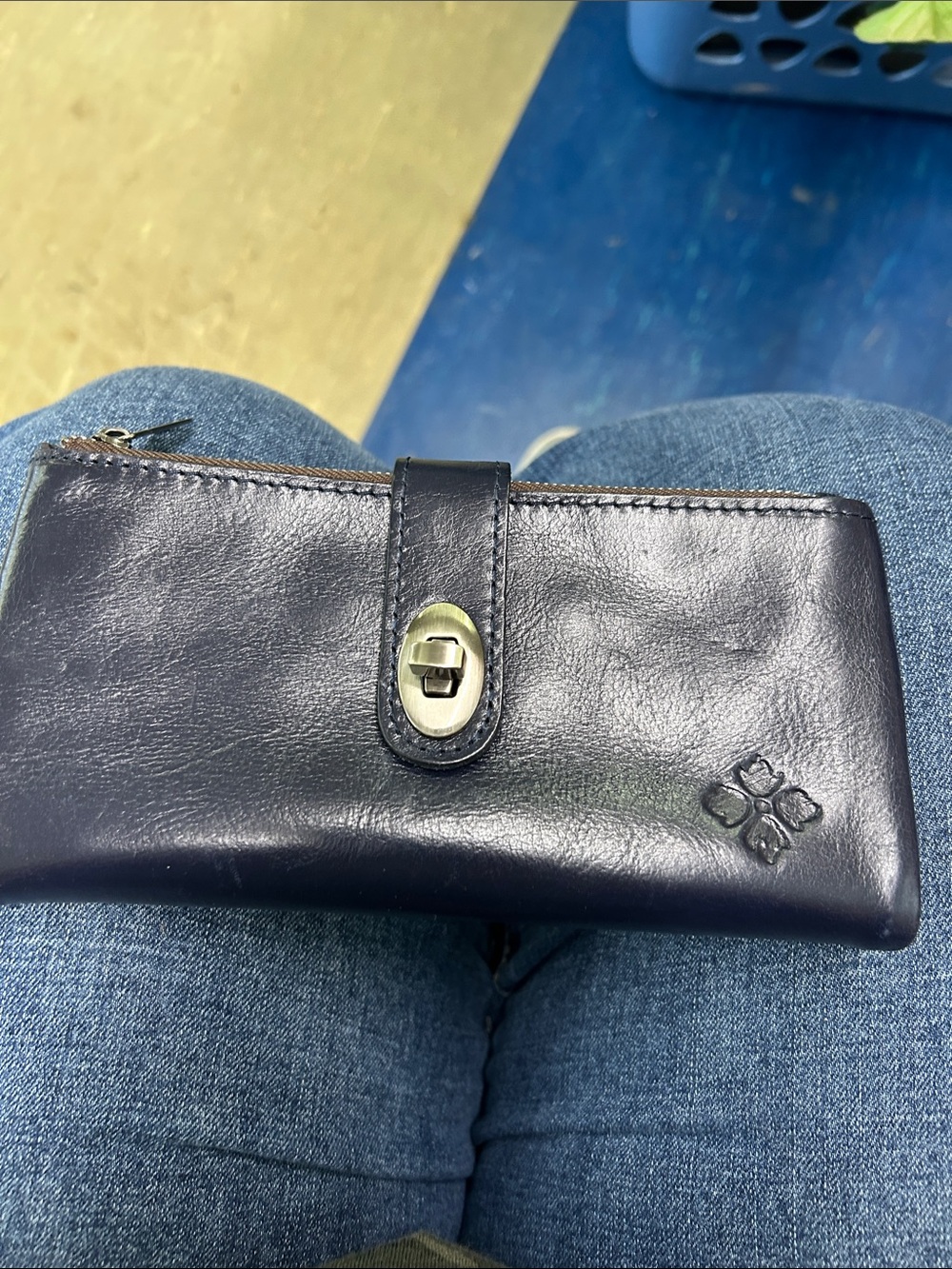 Patricia Nash Navy Leather Zip Wallet with Turn-Lock Tab